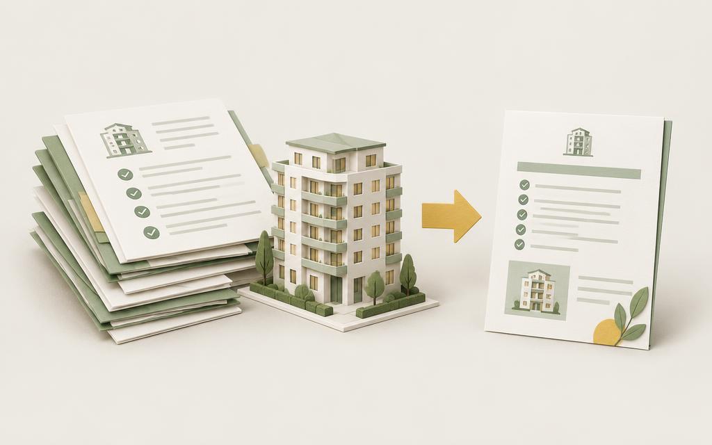 Illustration : des documents de copropriété transformés en une synthèse
